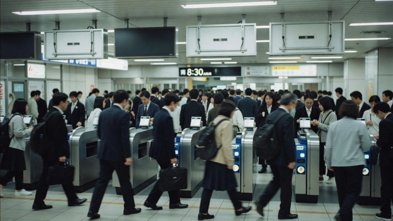 Passengers reading the fare board above a subway ticket gate, getting around Tokyo by Metro, Toei and JR