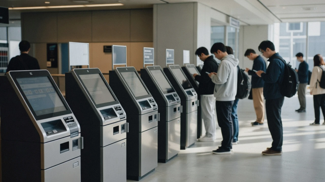 Visitors holding phone tickets at the fourteenth-floor entry gate before the lift to the rooftop deck, Shibuya Sky tickets in Tokyo